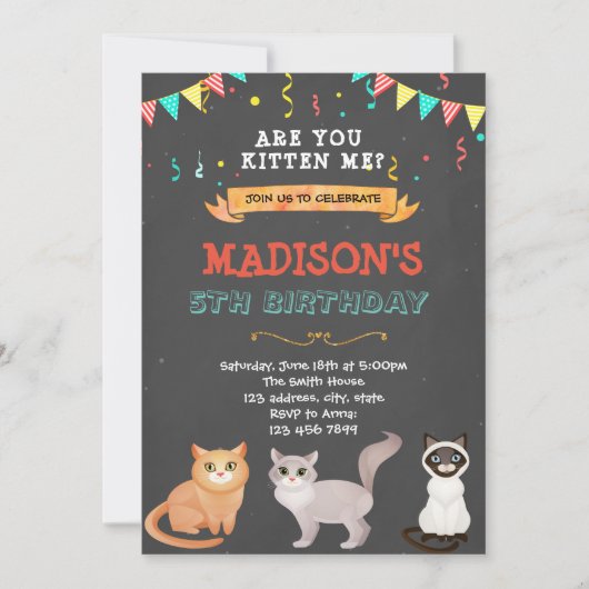 Invitation d'anniversaire pour un chat mignon anim (Devant)