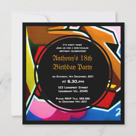 Invitation d'anniversaire pour un Cool de graffiti (Devant)