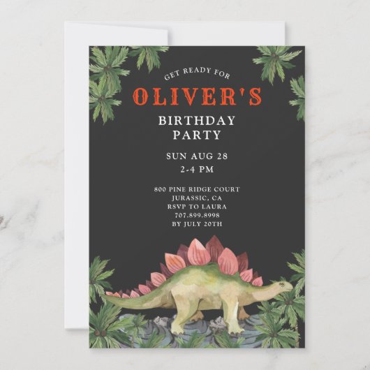 Invitation d'anniversaire pour un enfant dinosaure (Devant)
