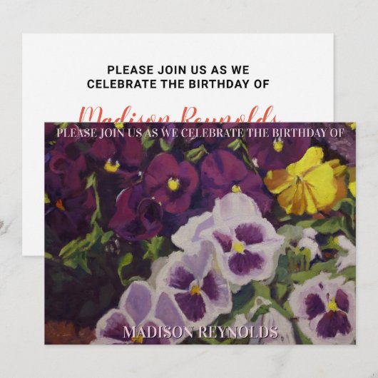 Invitation d'anniversaire pour un jardin de pensée (Devant / Derrière)