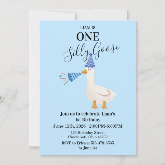 Invitation d'anniversaire pour un jars idiot bleu  (Devant)