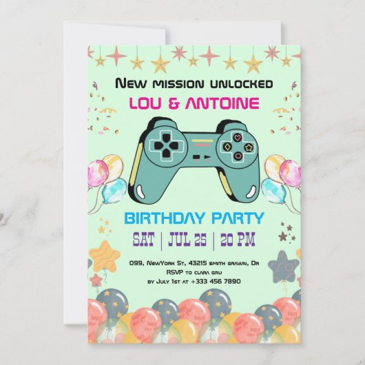 Invitation d'anniversaire pour un joueur (Devant)