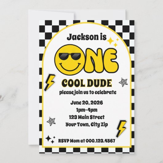 Invitation d'anniversaire pour un mec cool 1 an (Devant)