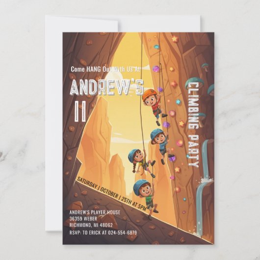Invitation d'anniversaire pour un parc d'escalade (Devant)