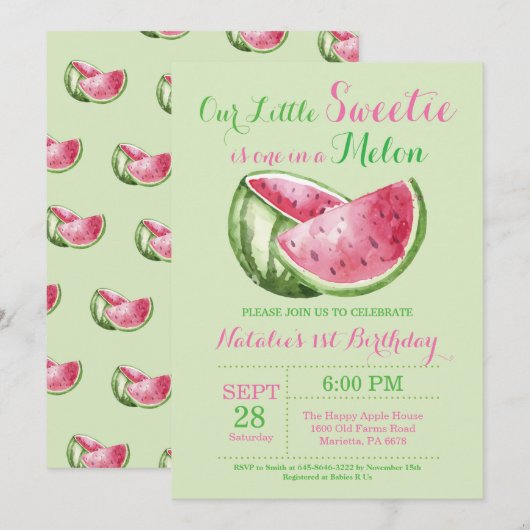 Invitation d'anniversaire pour un premier annivers (Devant / Derrière)
