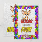 Invitation d'anniversaire pour un renard fennec mi (Devant / Derrière)