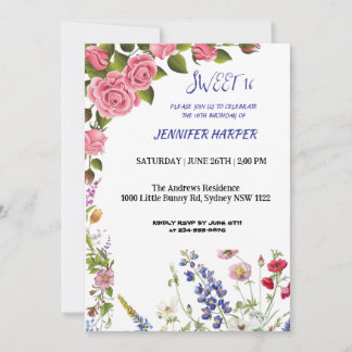 Invitation d'anniversaire pour un Sweet 16 avec de