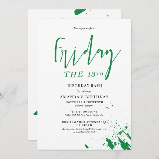 Invitation d'anniversaire pour un vendredi 13 (Devant / Derrière)