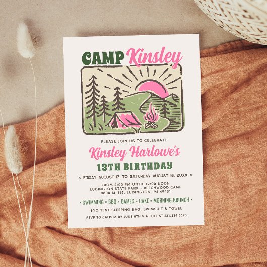 Invitation d'anniversaire pour un week-end au camp