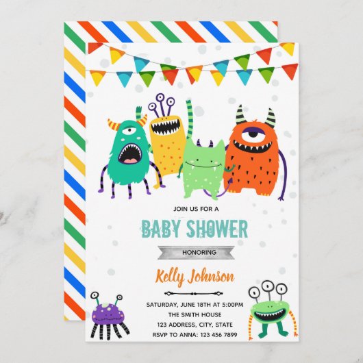 Invitation d'anniversaire pour une baby shower de (Devant / Derrière)