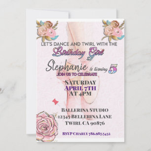 Invitation d'anniversaire pour une ballerine qui a