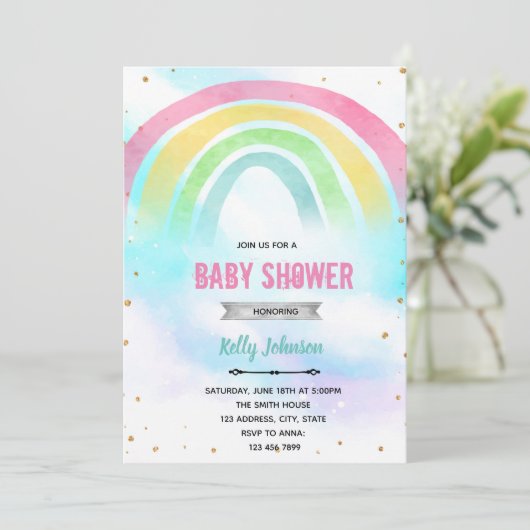 Invitation d'anniversaire pour une douche arc-en-c (Debout devant)