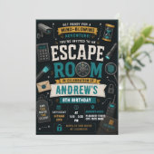 Invitation d'anniversaire pour une Escape Room mys (Debout devant)
