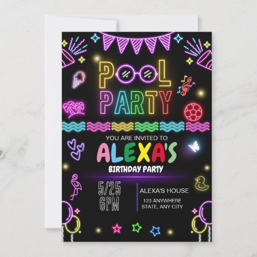 Invitation d'anniversaire pour une fête à la pisci (Devant)