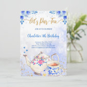 Invitation d'anniversaire pour une fête à thé Bleu (Debout devant)