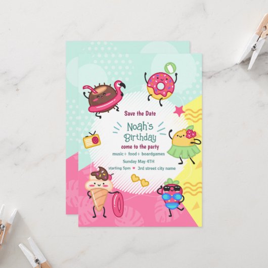 Invitation d'anniversaire pour une fête au bord de (Devant/Arrière en situation)