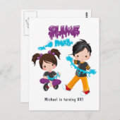 Invitation d'anniversaire pour une fête au slime m (Devant / Derrière)