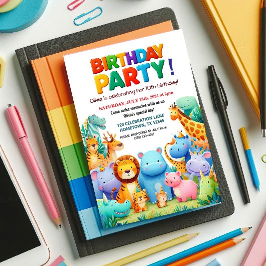 Invitation d'anniversaire pour une fête d'animaux