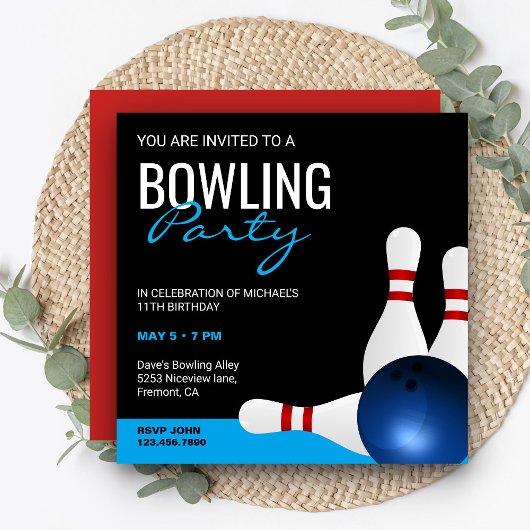 Invitation d'anniversaire pour une fête de bowling