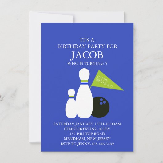 Invitation d'anniversaire pour une fête de bowling (Devant)