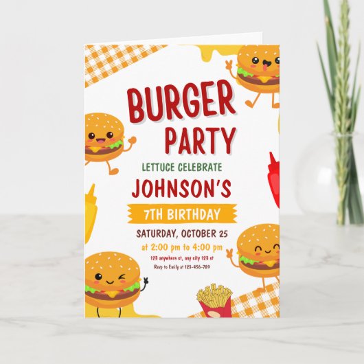 Invitation d'anniversaire pour une fête de burgers (Devant)