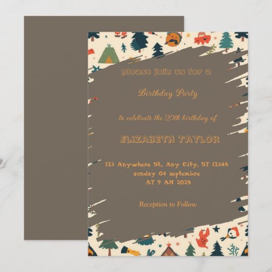 Invitation d'anniversaire pour une fête de camping (Devant / Derrière)