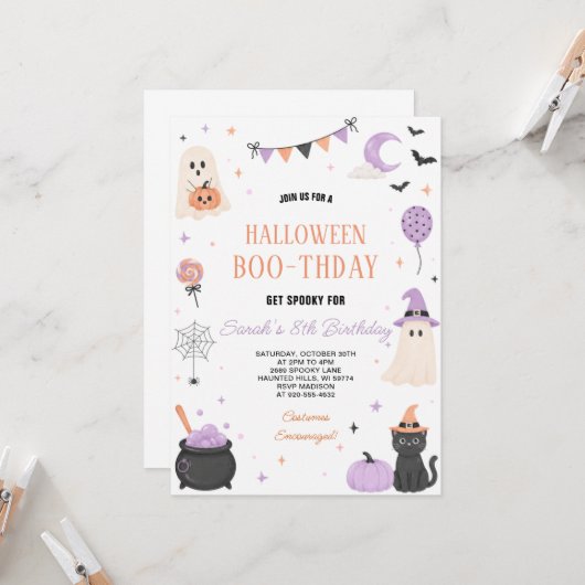 Invitation d'anniversaire pour une fête de fantôme (Devant/Arrière en situation)
