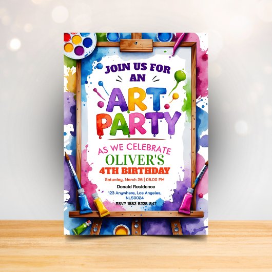 Invitation d'anniversaire pour une fête de peintur
