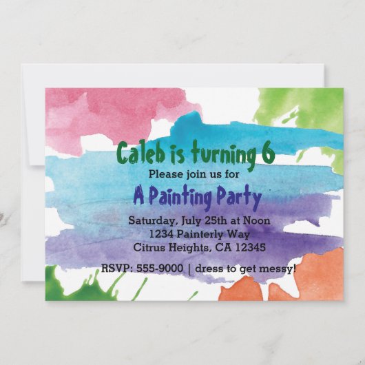 Invitation d'anniversaire pour une fête de peintur (Devant)
