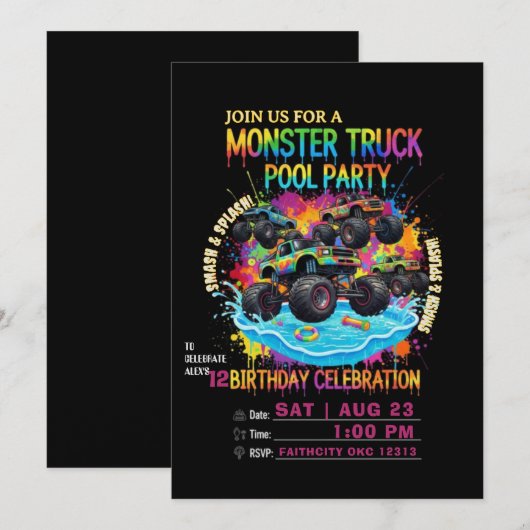 Invitation d'anniversaire pour une fête de piscine (Devant / Derrière)