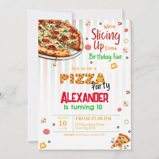Invitation d'anniversaire pour une fête de pizza (Devant)