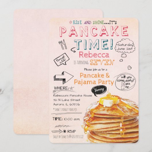 Invitation d'anniversaire pour une fête de pyjama (Devant / Derrière)