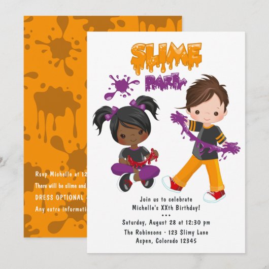 Invitation d'anniversaire pour une fête de slime m (Devant / Derrière)