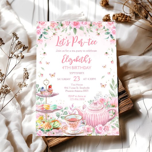 Invitation d'anniversaire pour une fête de thé flo