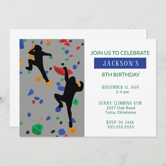 Invitation d'anniversaire pour une fête d'escalade (Devant / Derrière)