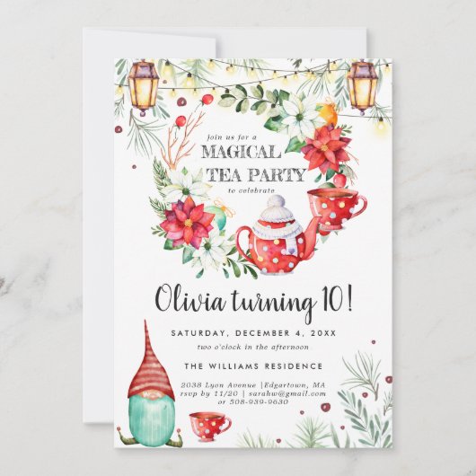 Invitation d'anniversaire pour une fête du thé d'h (Devant)