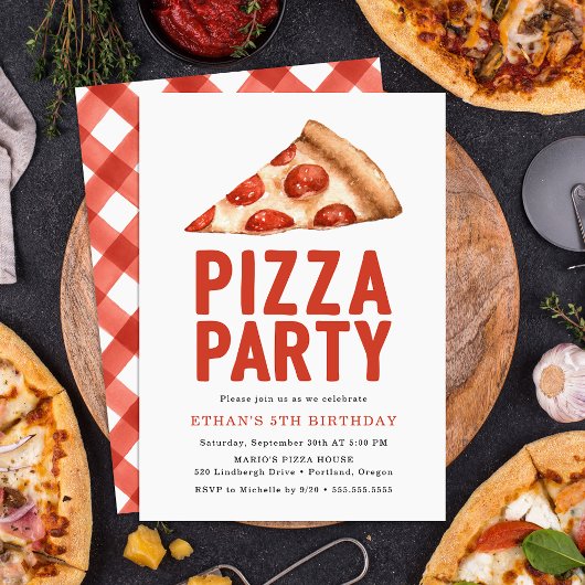 Invitation d'anniversaire pour une fête pizza à l'