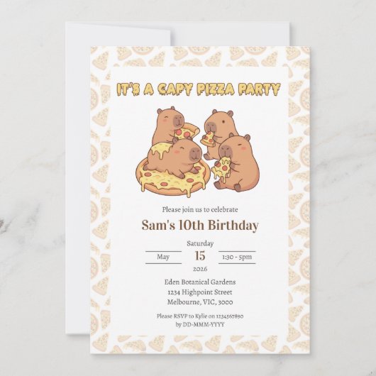 Invitation d'anniversaire pour une fête pizza au c (Devant)