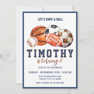 Invitation d'anniversaire pour une fête sportive L