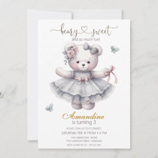 Invitation d'anniversaire pour une fille adorablem (Devant)