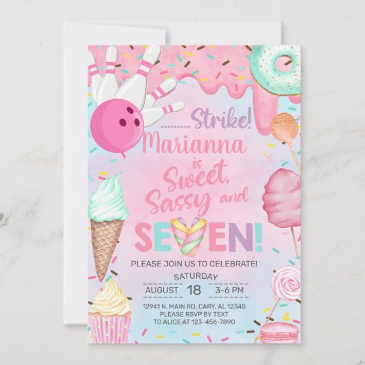 Invitation d'anniversaire pour une fille de 7 ans (Devant)