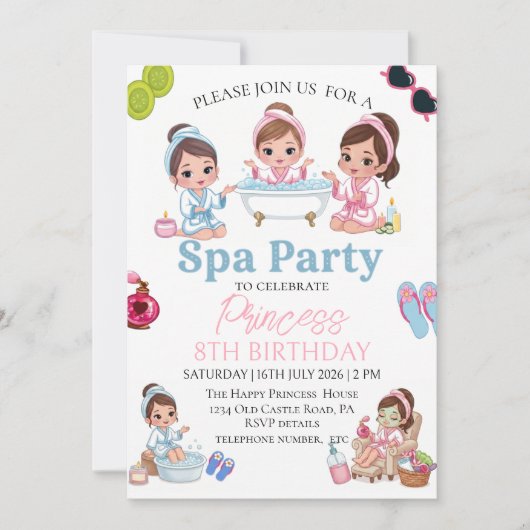 Invitation d'anniversaire pour une fille de 8 ans (Devant)