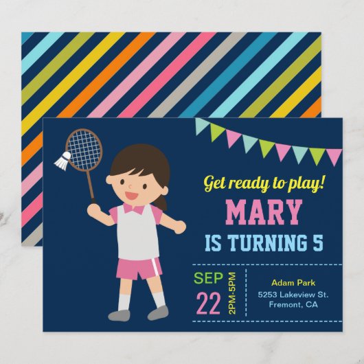Invitation d'anniversaire pour une fille mignonne (Devant / Derrière)