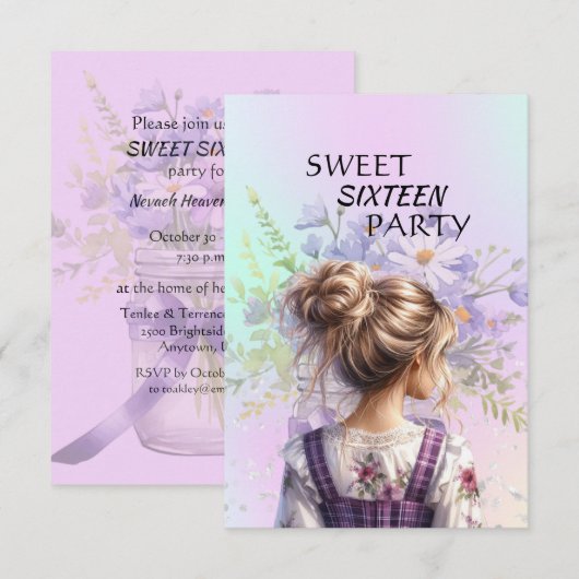 Invitation d'anniversaire pour une fille pour son (Devant / Derrière)