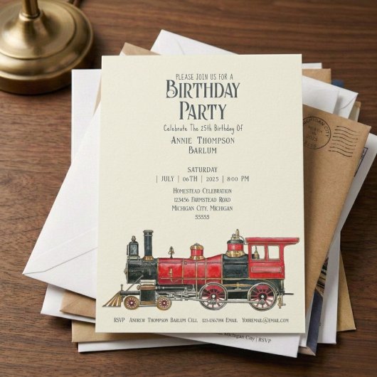Invitation d'anniversaire pour une locomotive à va