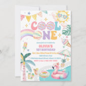 Invitation d'anniversaire pour une piscine arc-en- (Devant)