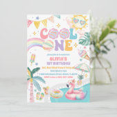 Invitation d'anniversaire pour une piscine arc-en- (Debout devant)