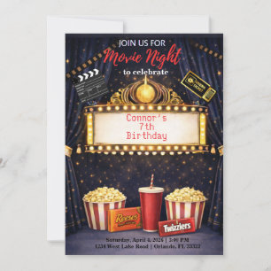 Invitation d'anniversaire pour une soirée cinéma 