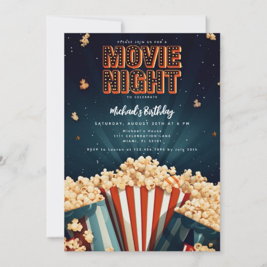 Invitation d'anniversaire pour une soirée cinéma (Devant)