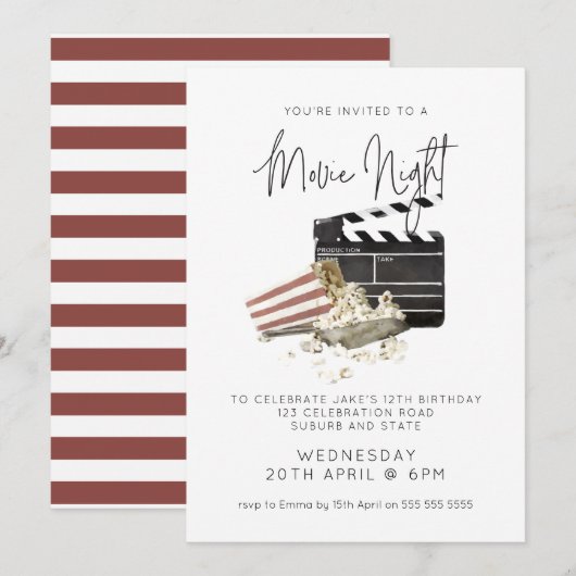 Invitation d'anniversaire pour une soirée cinéma a (Devant / Derrière)